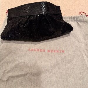 Lauren Merkin Black Snake skin embossed Clutch